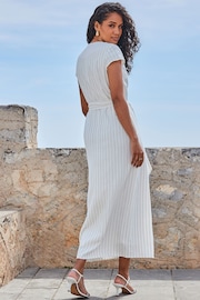 Sosandar White Pinstripe Belted Maxi Dress - Image 3 of 5