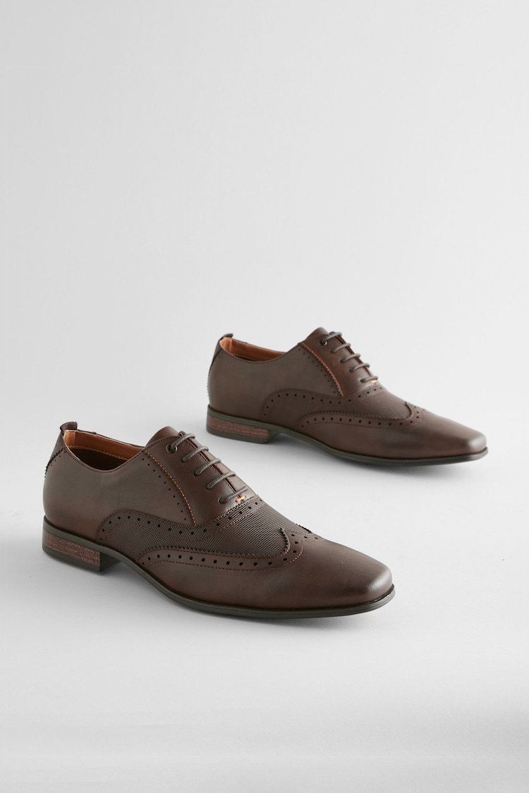 Brown Embossed Oxford Wingcap Brogue Shoes - Image 1 of 7