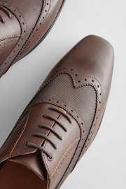 Brown Embossed Oxford Wingcap Brogue Shoes - Image 4 of 7