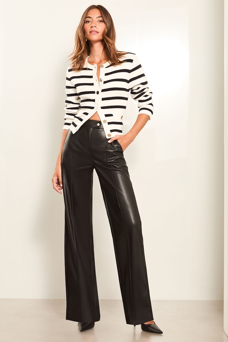 Lipsy Black Faux Leather Tailored Wide Trousers - Image 2 of 4