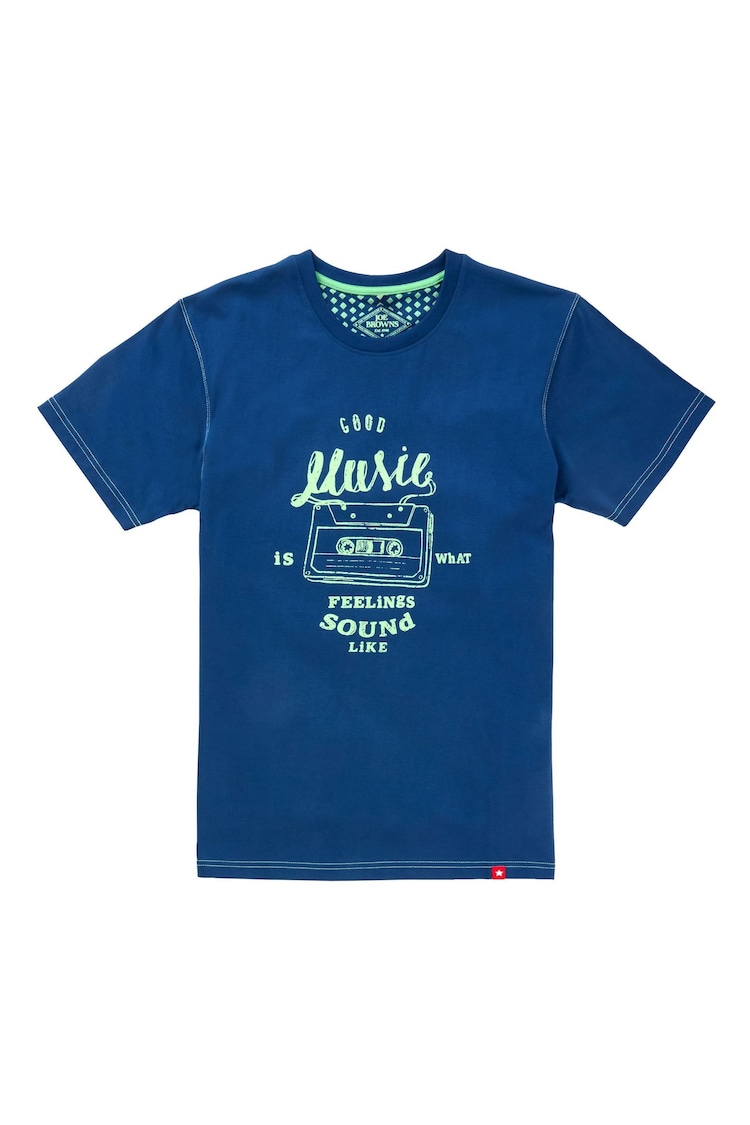 Joe Browns Blue 100% Cotton Good Music Slogan Graphic Crew Neck Short Sleeve T-Shirt - Image 5 of 5