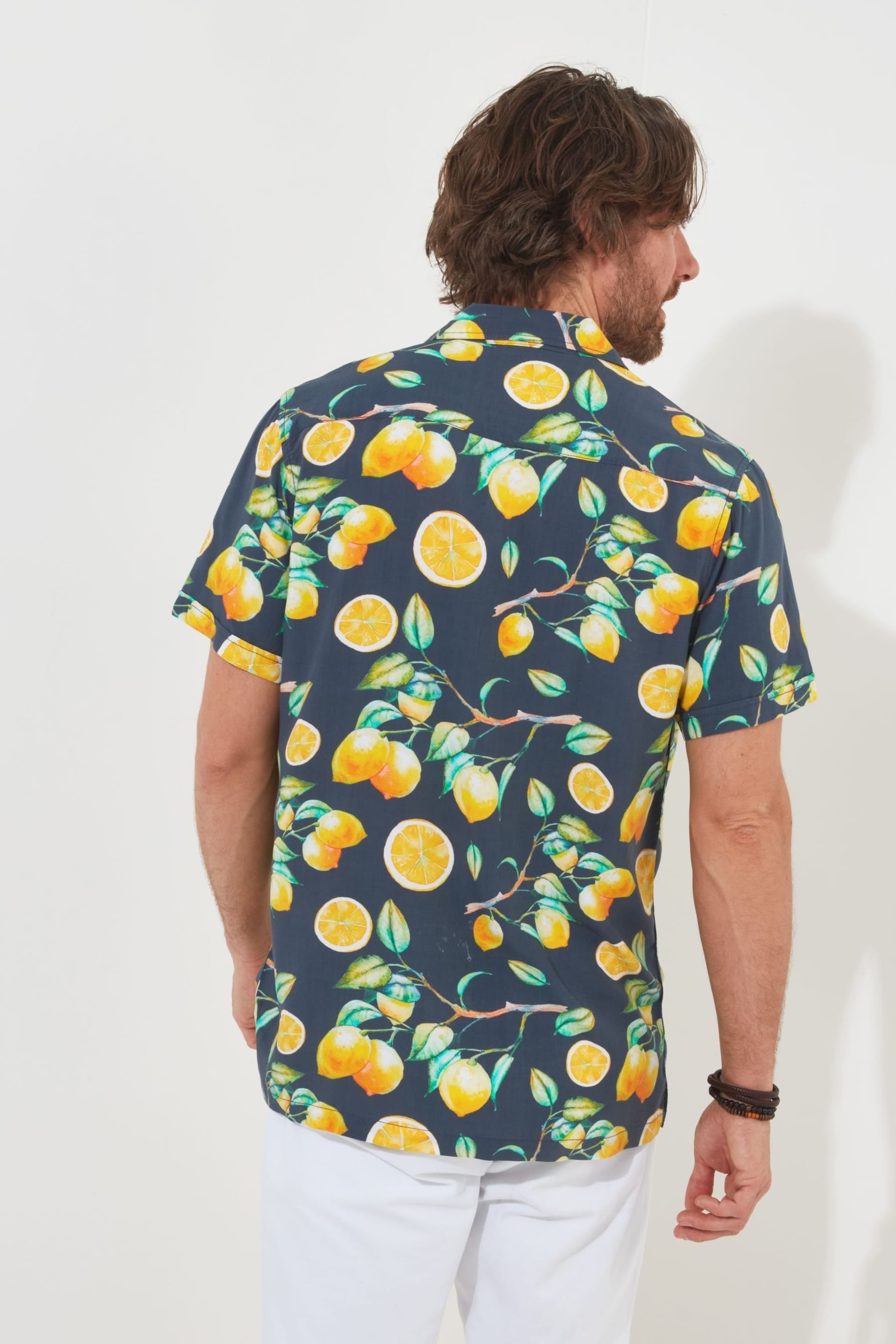 Joe Browns Black Lemon Printed Short Sleeve Open Flat Collar Shirt - Image 3 of 5
