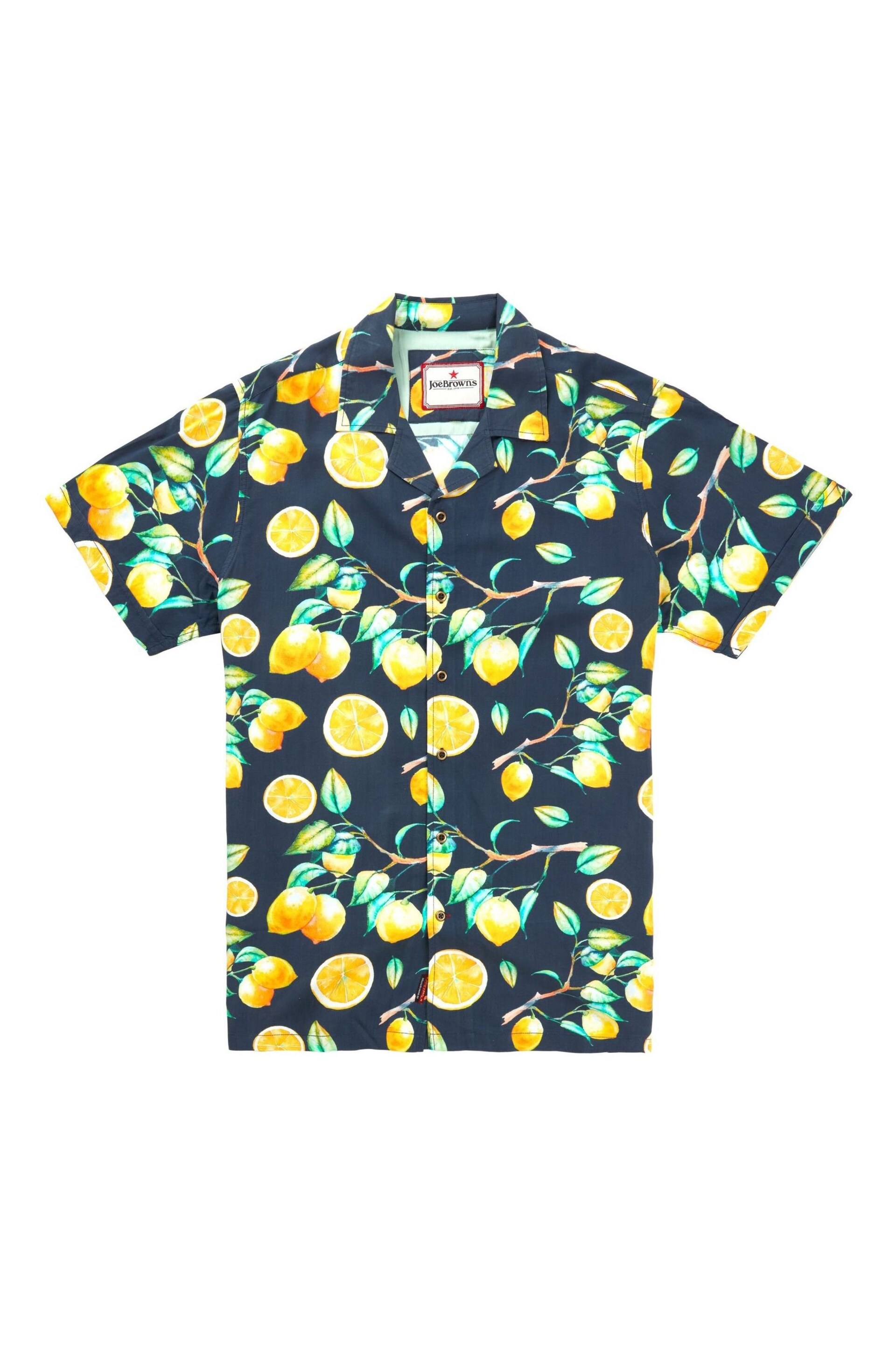 Joe Browns Black Lemon Printed Short Sleeve Open Flat Collar Shirt - Image 5 of 5