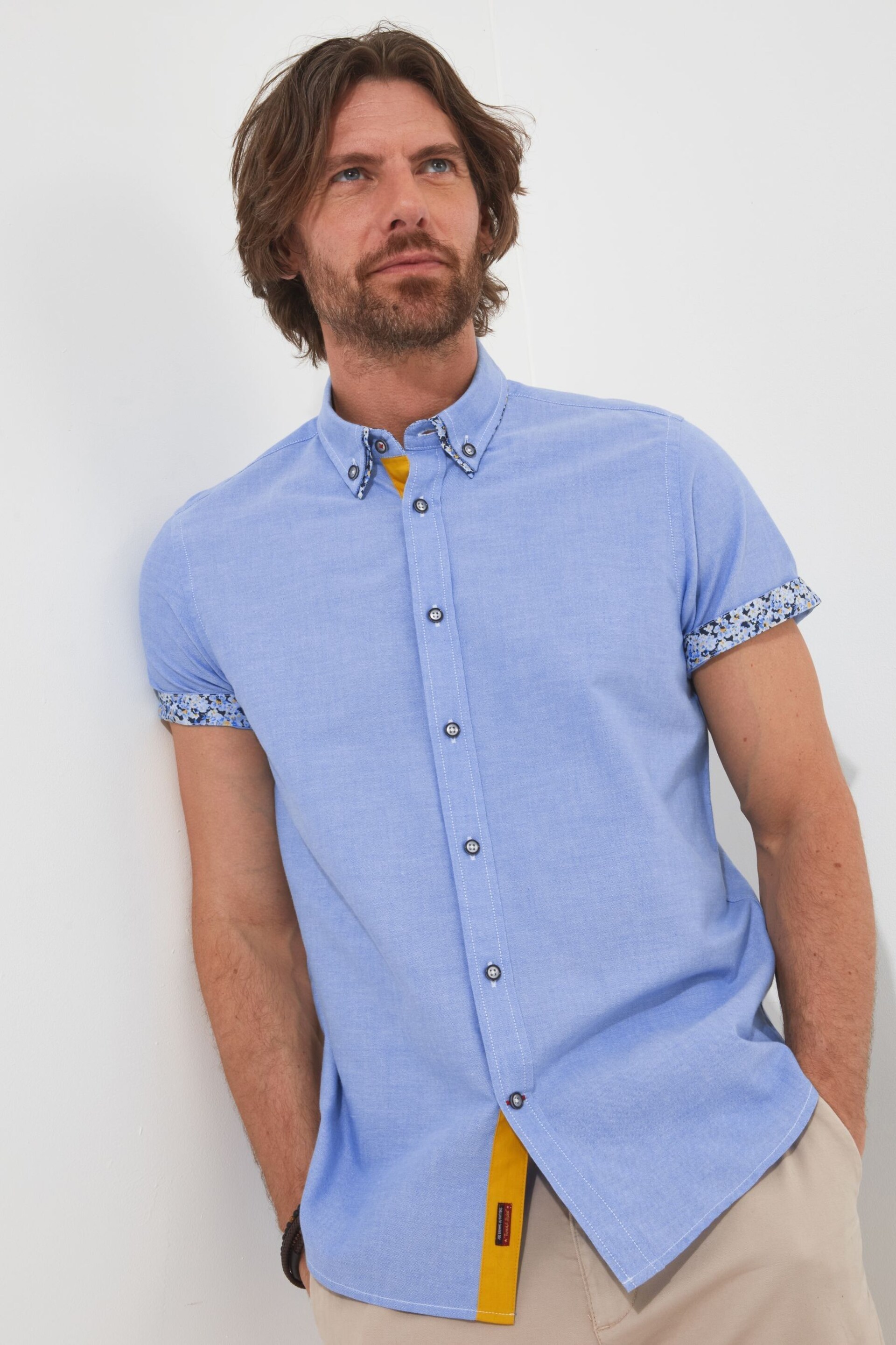 Joe Browns Blue Double Collar Short Sleeve Oxford Shirt - Image 2 of 7