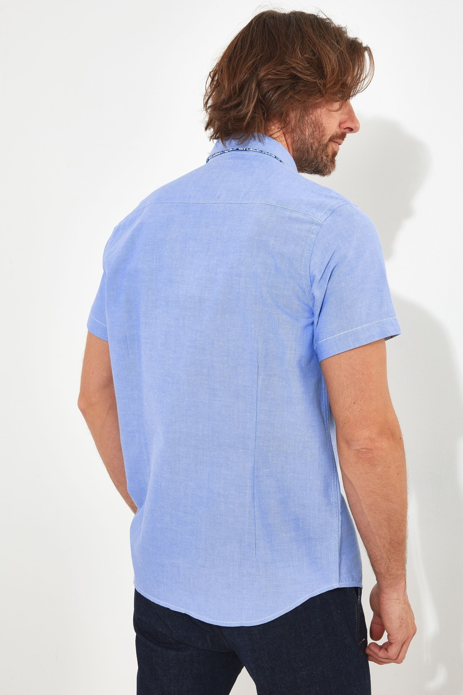 Joe Browns Blue Double Collar Short Sleeve Oxford Shirt - Image 3 of 7