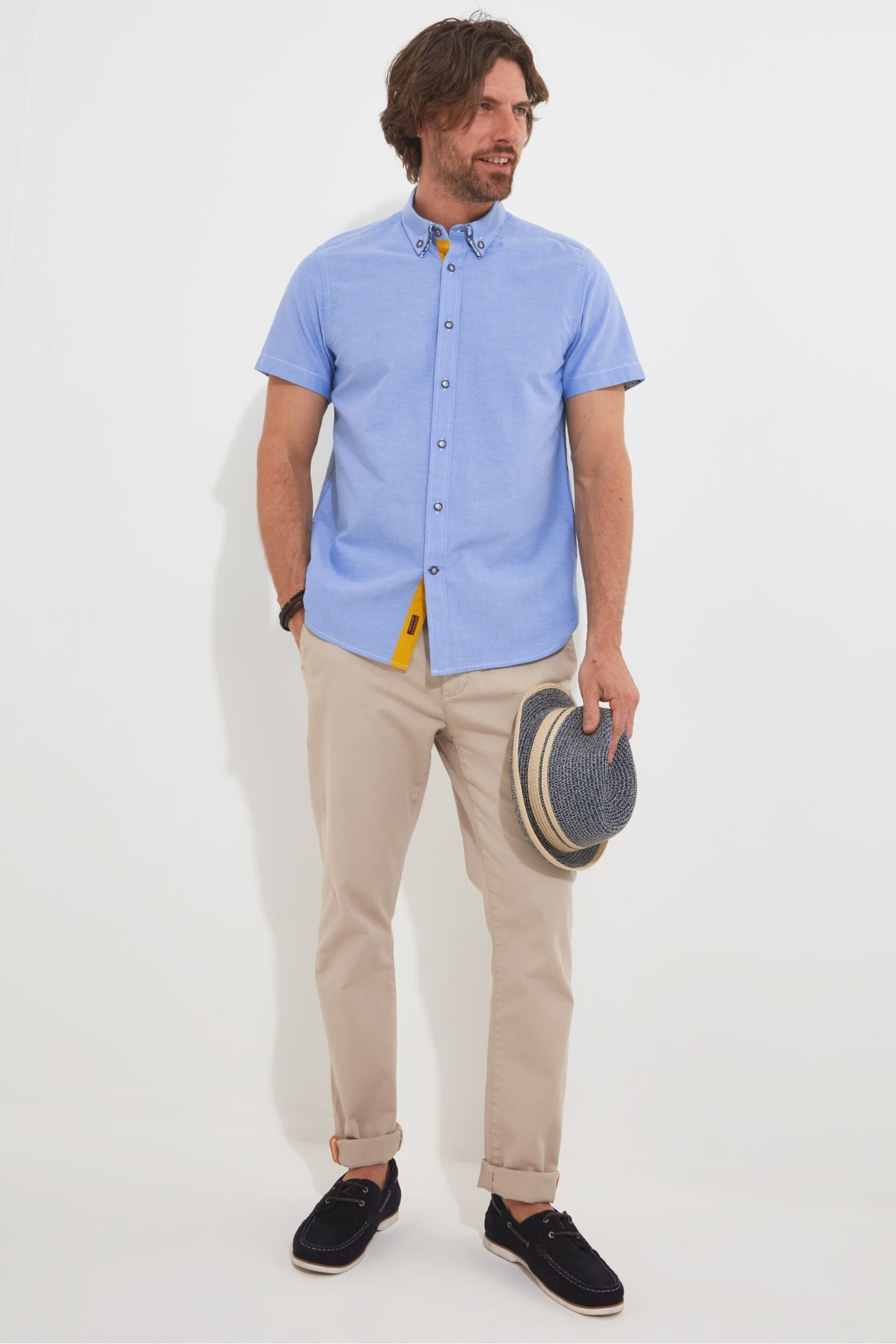 Joe Browns Blue Double Collar Short Sleeve Oxford Shirt - Image 6 of 7
