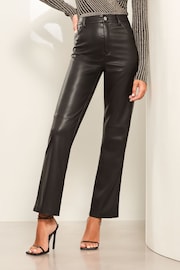 Lipsy Black Petite Faux Leather Straight Trousers - Image 1 of 4