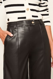 Lipsy Black Petite Faux Leather Tailored Wide Trousers - Image 3 of 4