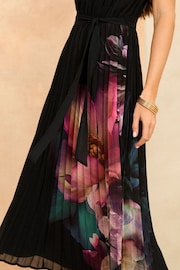 Love & Roses Black Floral Petite Pleated Halterneck Maxi Dress - Image 3 of 4