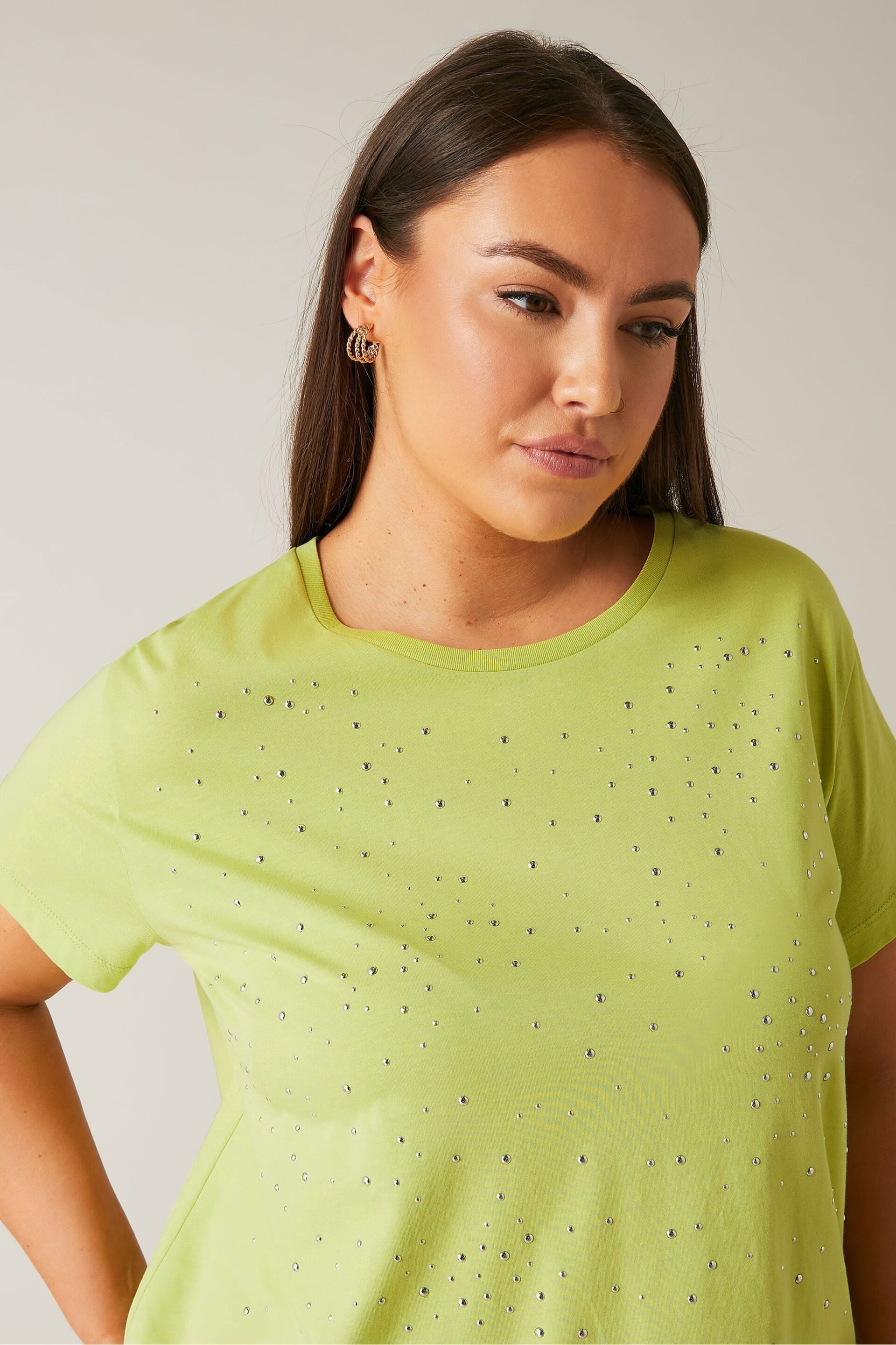 EVANS Curve White Stud Embellished Pure Cotton T-Shirt - Image 4 of 4