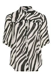 EVANS Curve Black & White Zebra Markings Tab Sleeve Blouse - Image 5 of 5