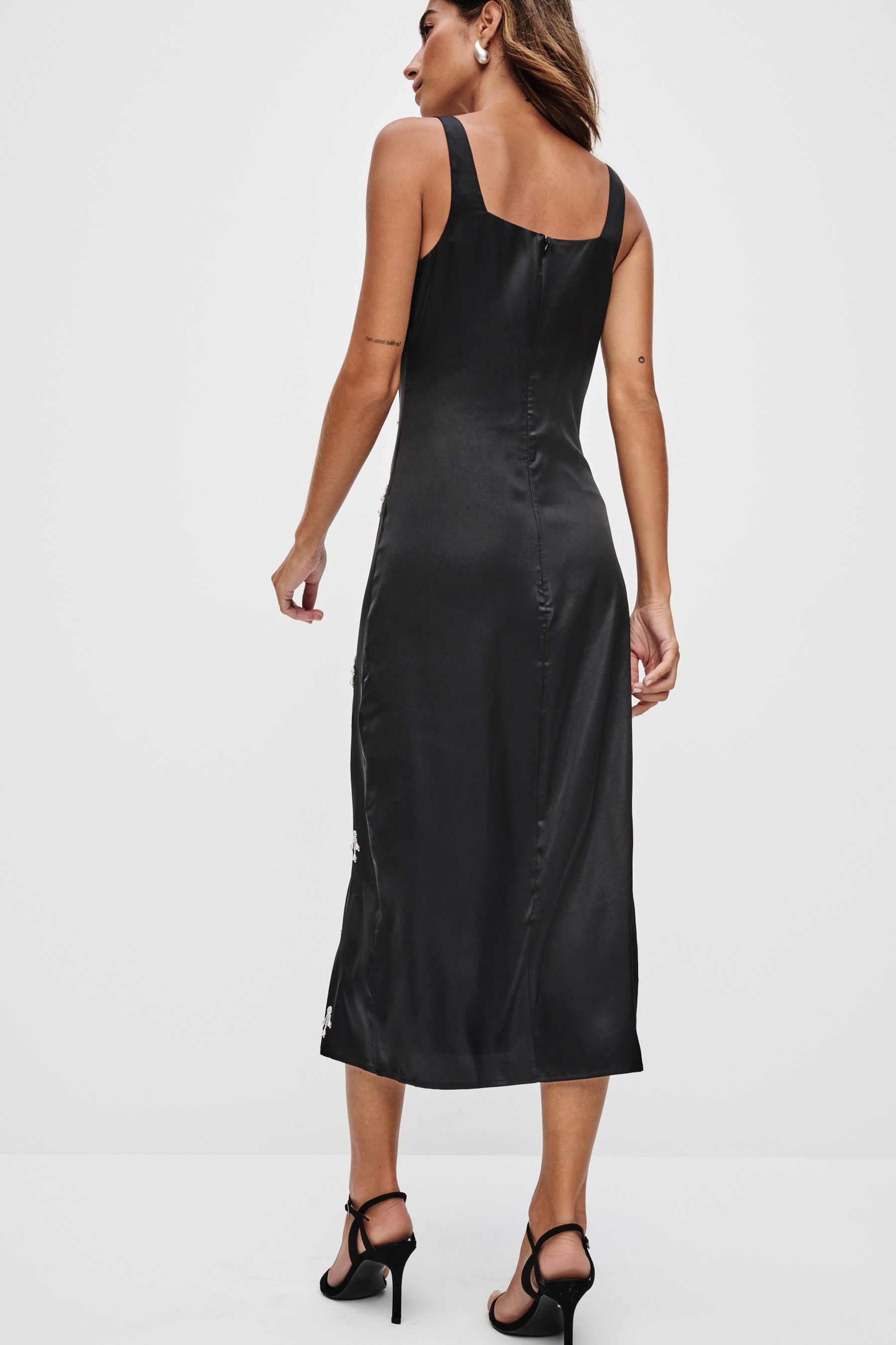 Satin split midi dress new arrivals