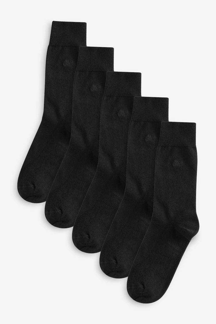 Black 5 Pack Embroidered Lasting Fresh Socks 5 Pack - Image 1 of 9