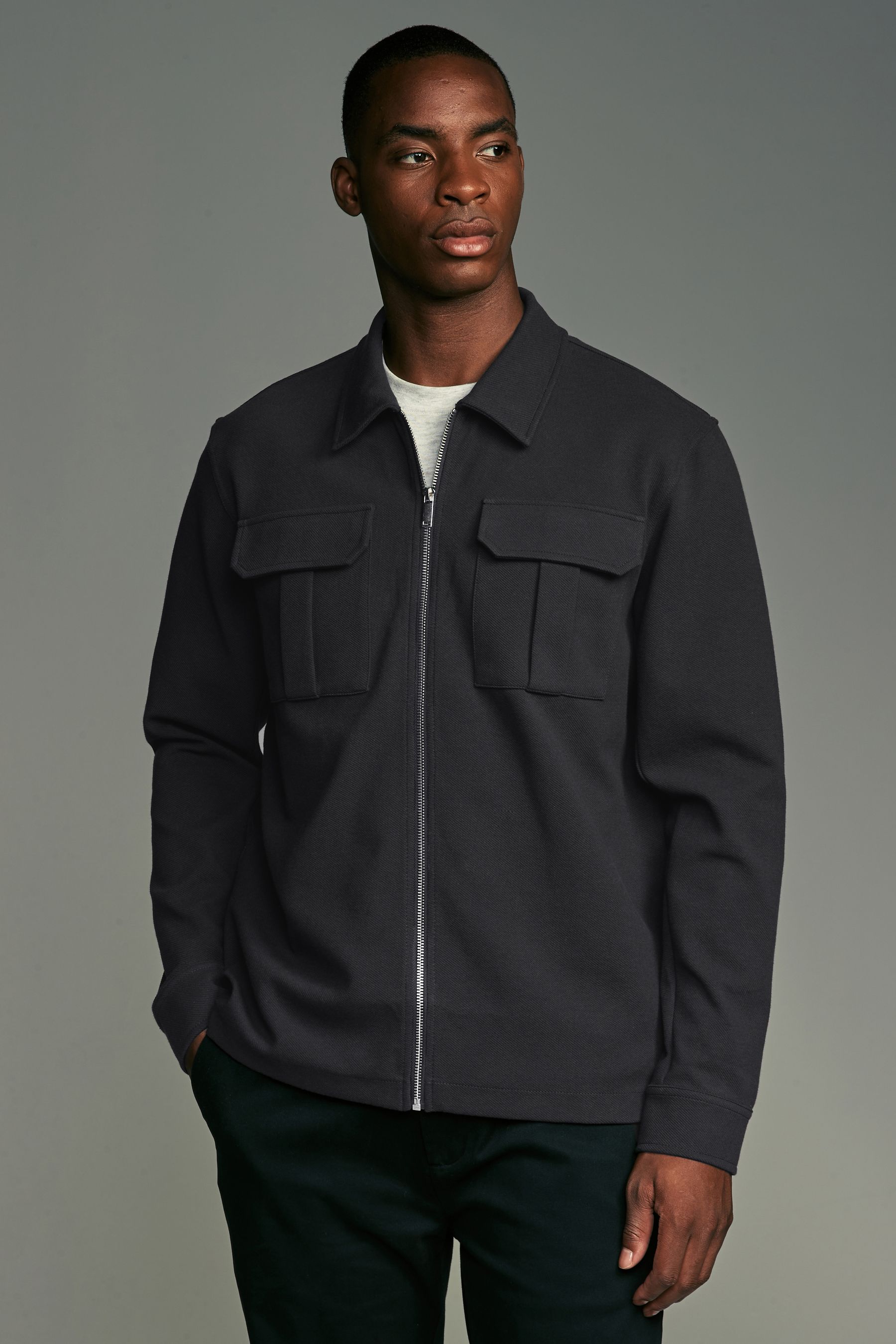 Zip up shacket top