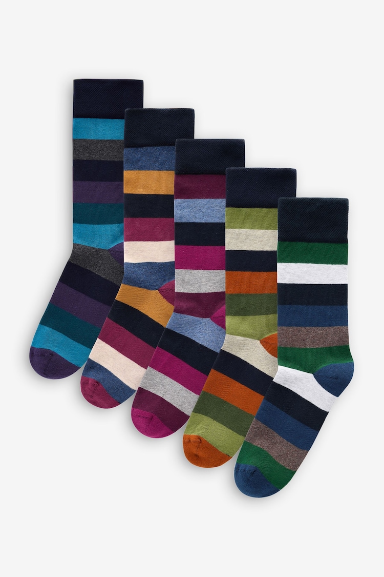 Striped 5 Pack Cushioned Sole Comfort Socks - Image 1 of 8