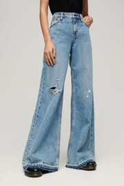 Superdry Blue Raw Hem Wide Leg Flare Jeans - Image 2 of 7