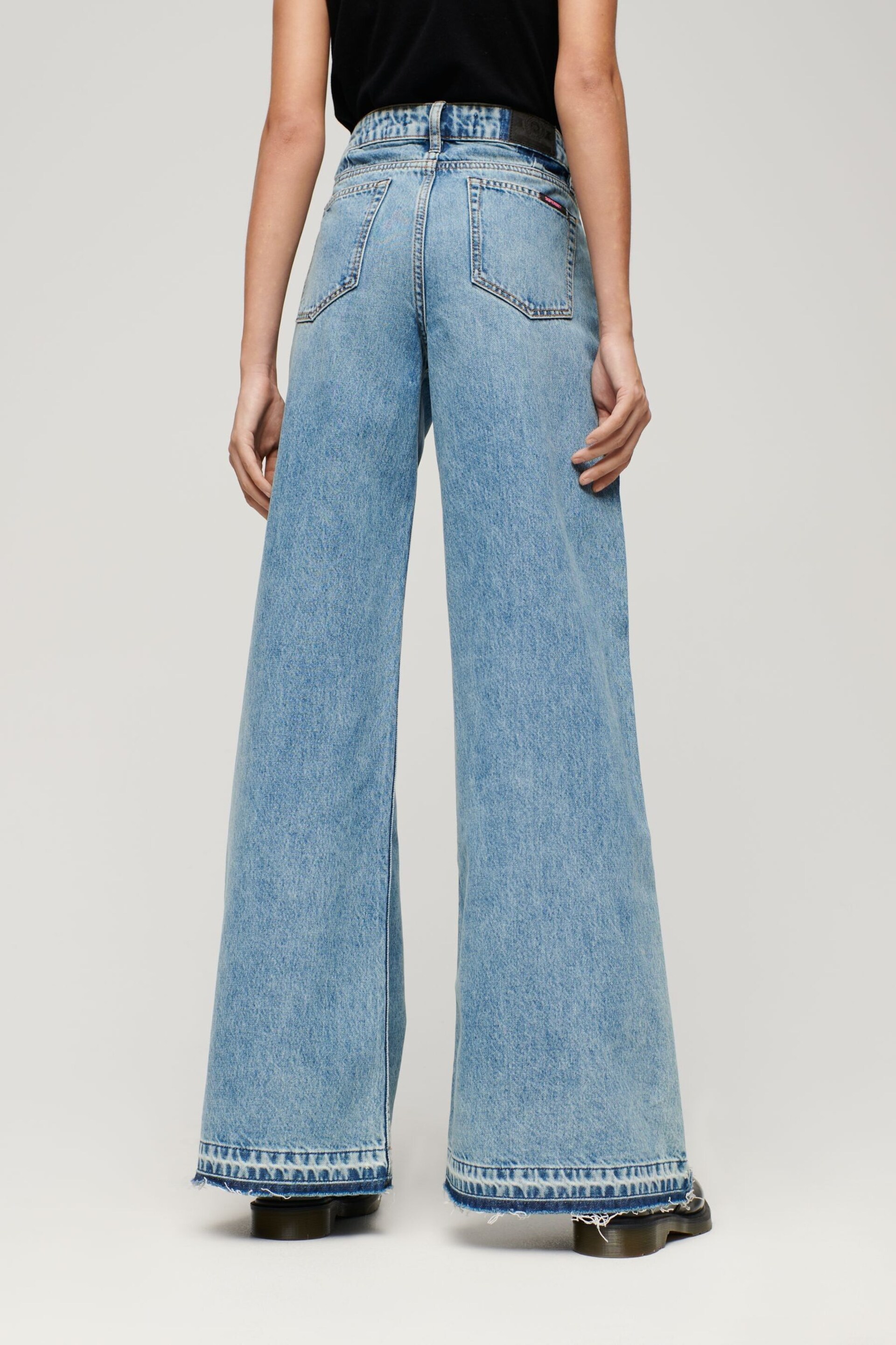 Superdry Blue Raw Hem Wide Leg Flare Jeans - Image 3 of 7