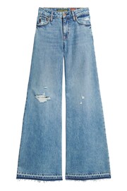 Superdry Blue Raw Hem Wide Leg Flare Jeans - Image 5 of 7