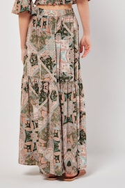 Apricot Green Scarf Print Tiered Long Skirt - Image 3 of 4