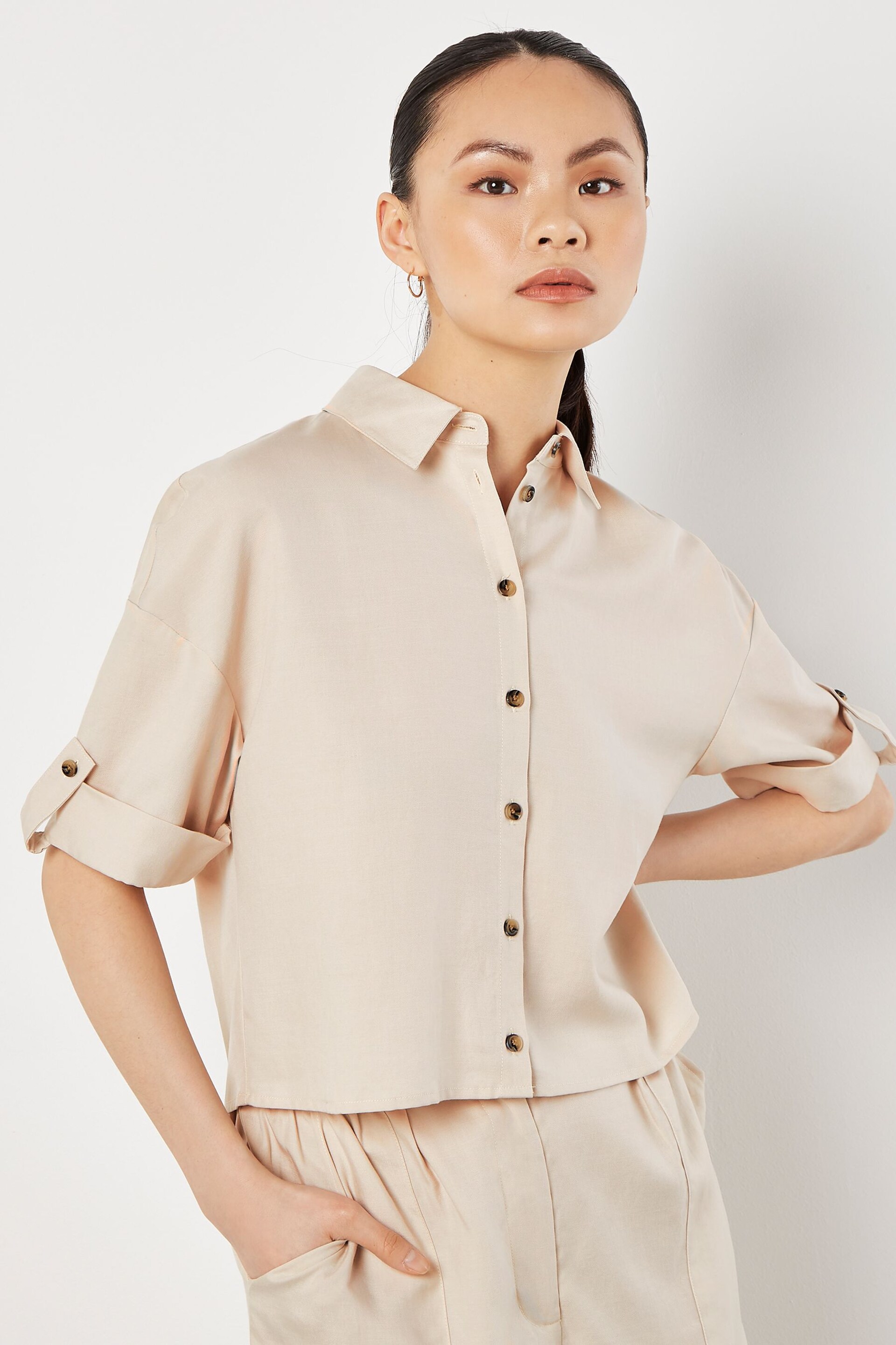 Apricot Natural Woven Cropped Shirt - Image 4 of 5