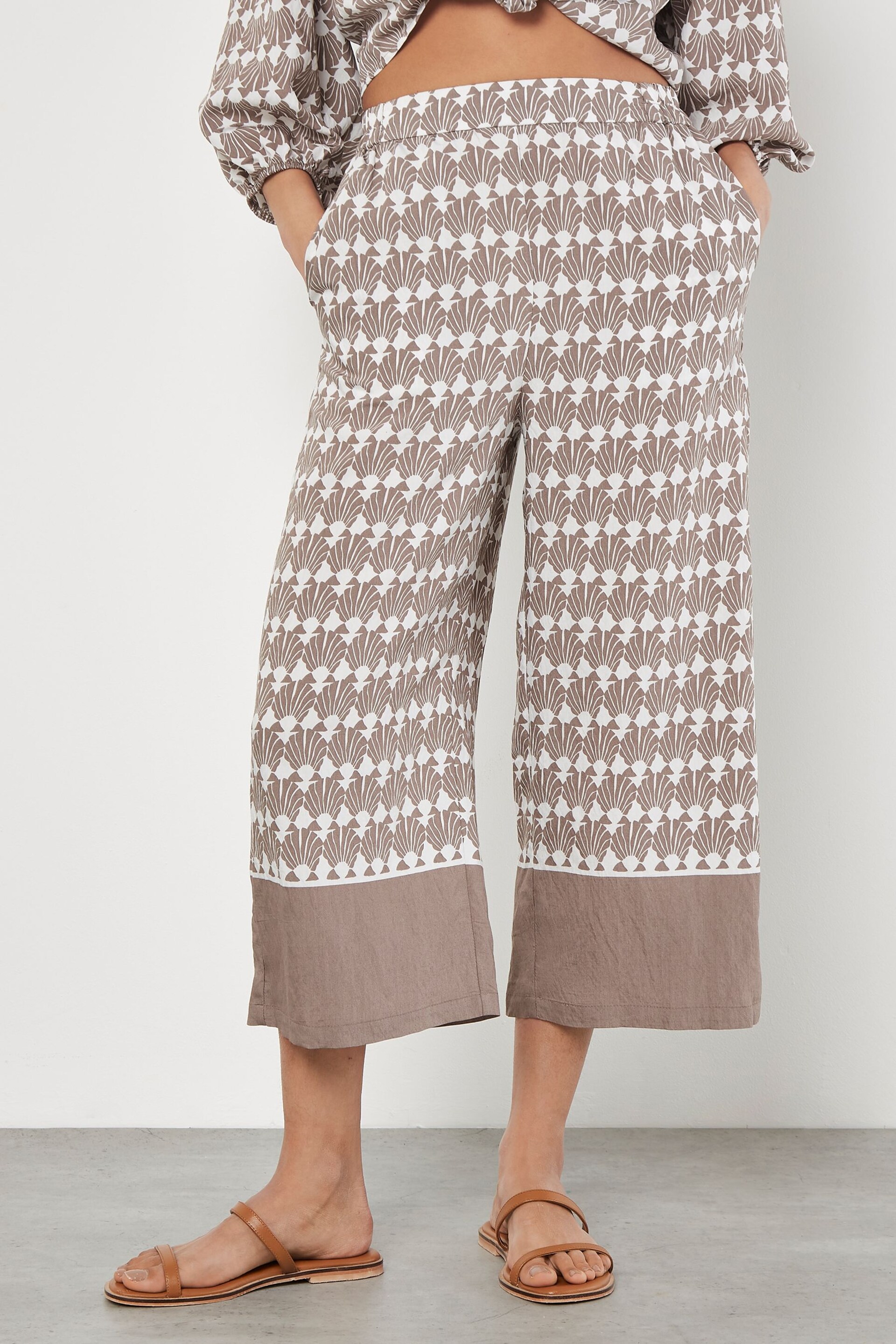 Apricot Grey Shell Geo Border Culottes - Image 2 of 4