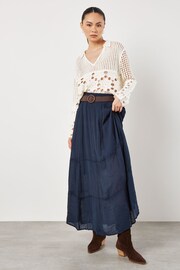 Apricot Blue Slub Shimmer Belt Maxi Skirt - Image 1 of 4
