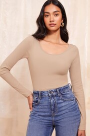 Friends Like These Camel Long Sleeve Scoop Neck Top - Image 1 of 4