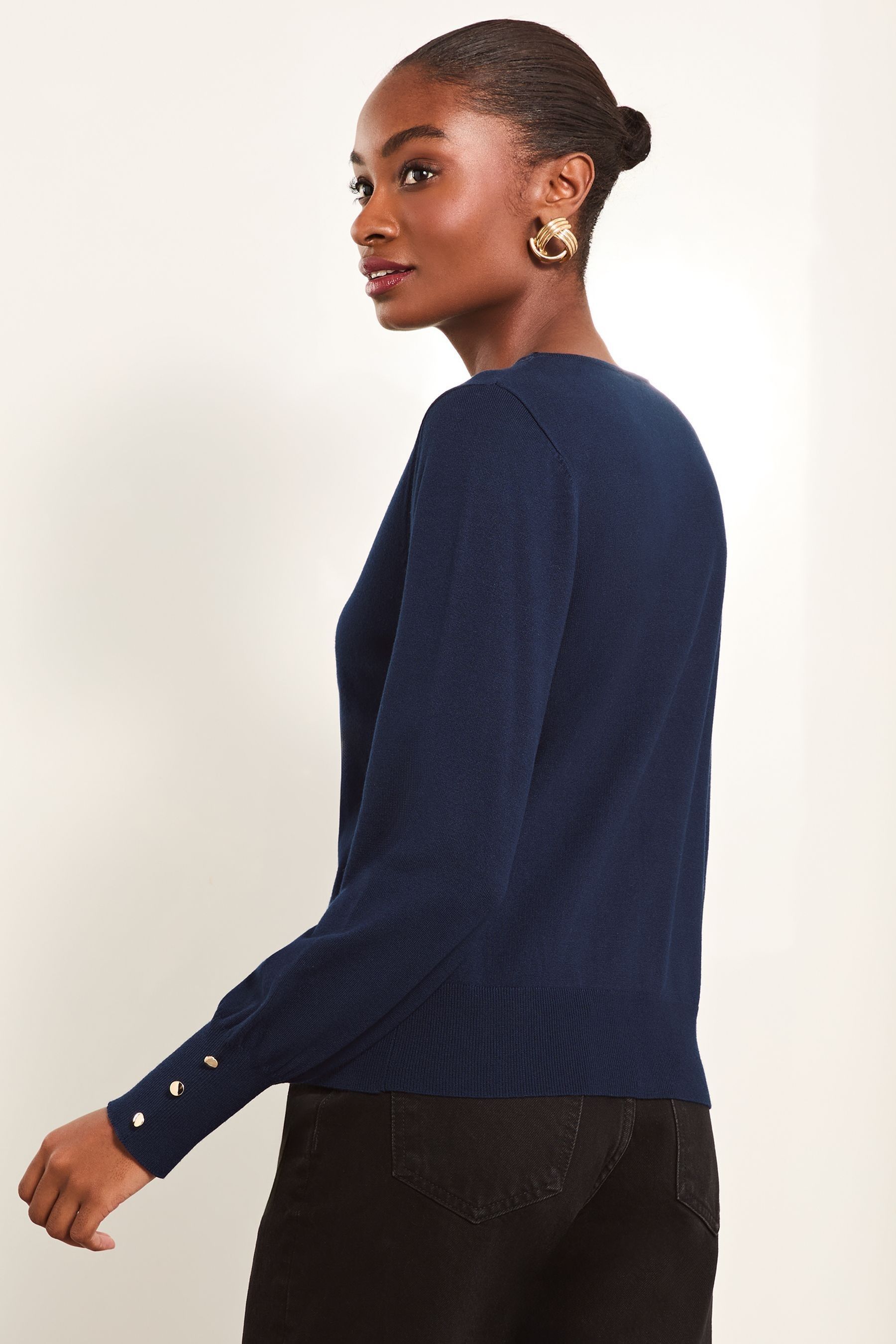 Buy Lipsy Navy Blue Ladder Trim Knitted Crew Neck Cardigan from Next Gibraltar