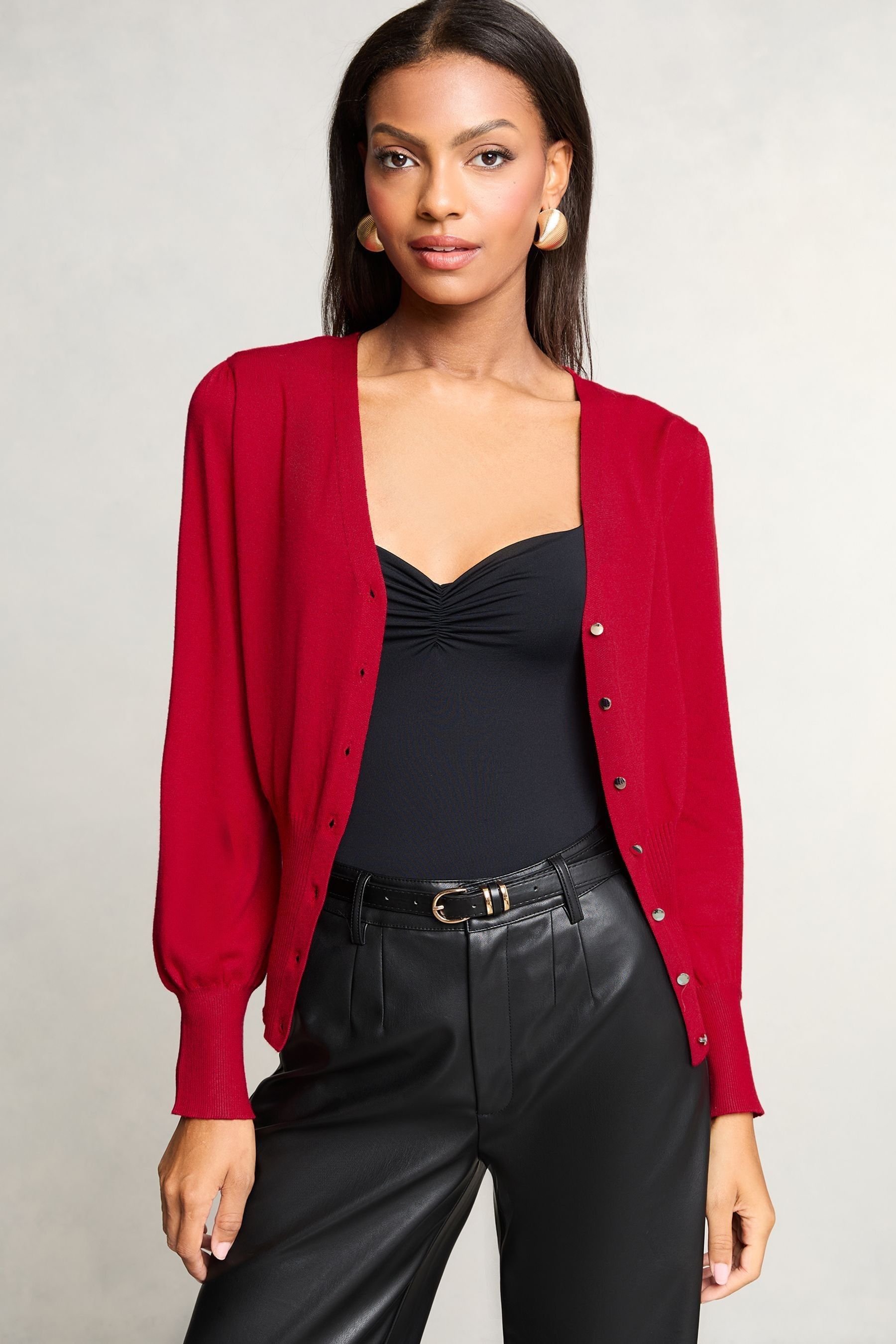 Buy Lipsy Red Knitted V Neck Waisted Button Cardigan from Next Luxembourg