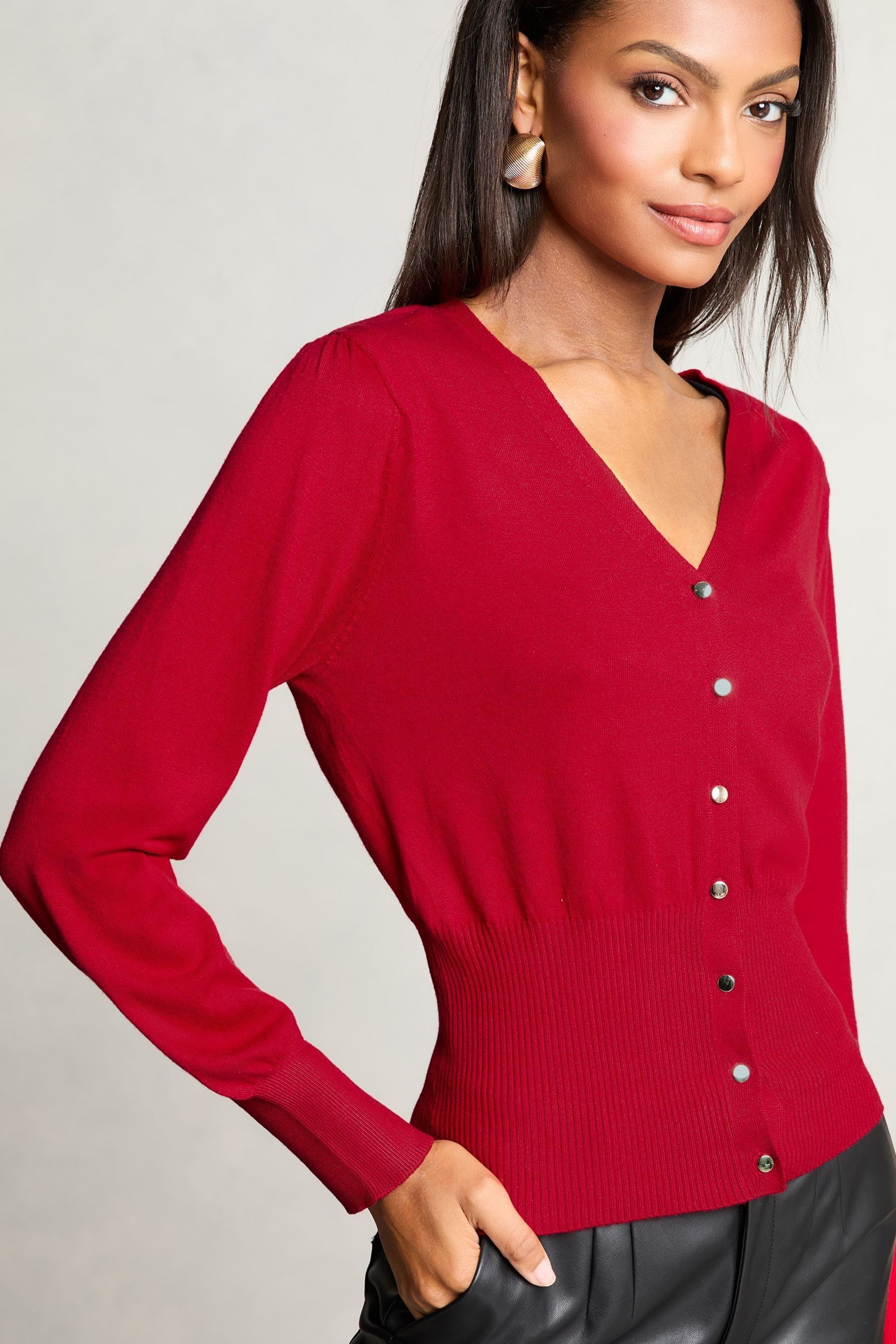 Buy Lipsy Red Knitted V Neck Waisted Button Cardigan from the Next UK online shop