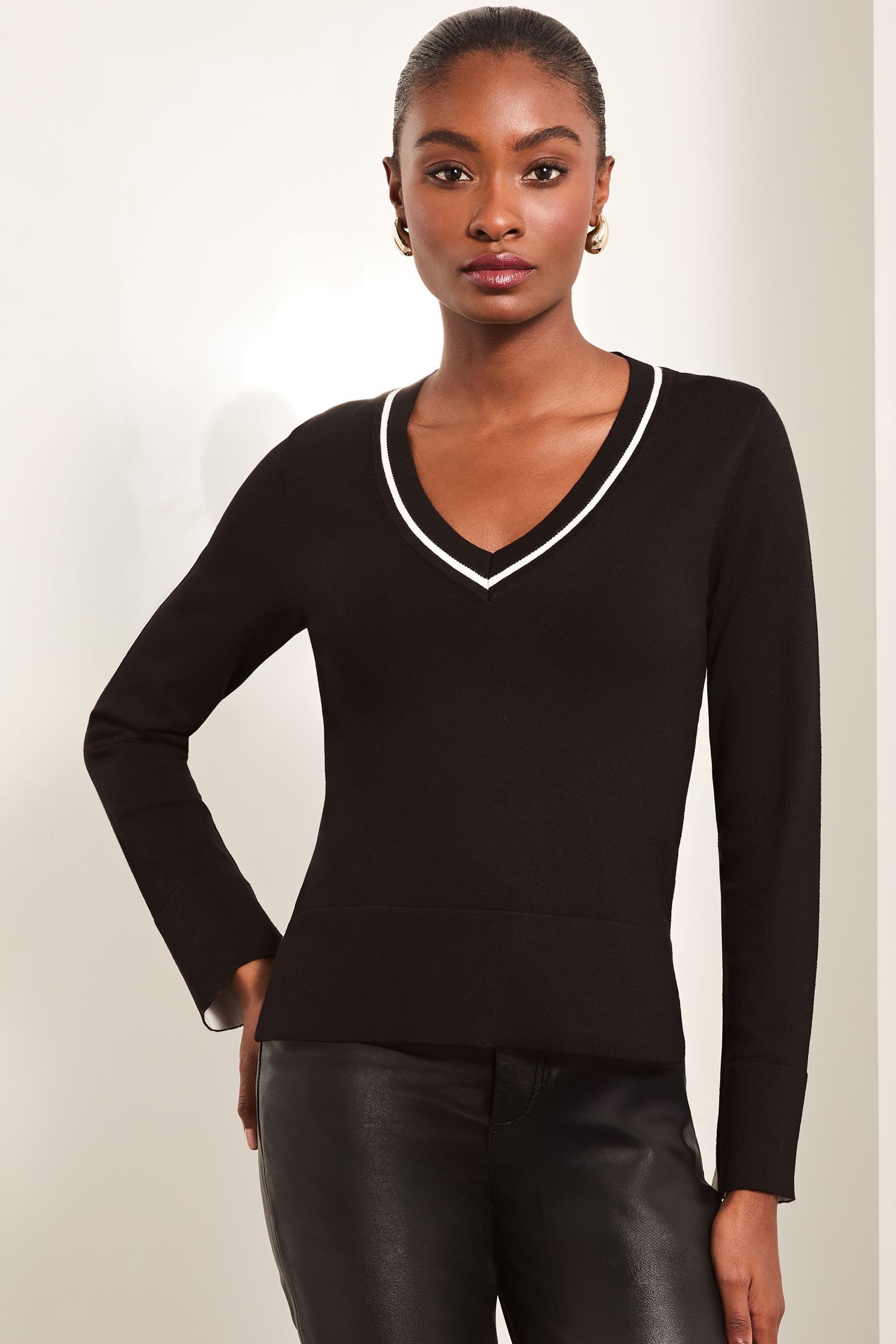 Buy Lipsy Black Knitted V Neck Tipped Jumper from Next United Arab Emirates