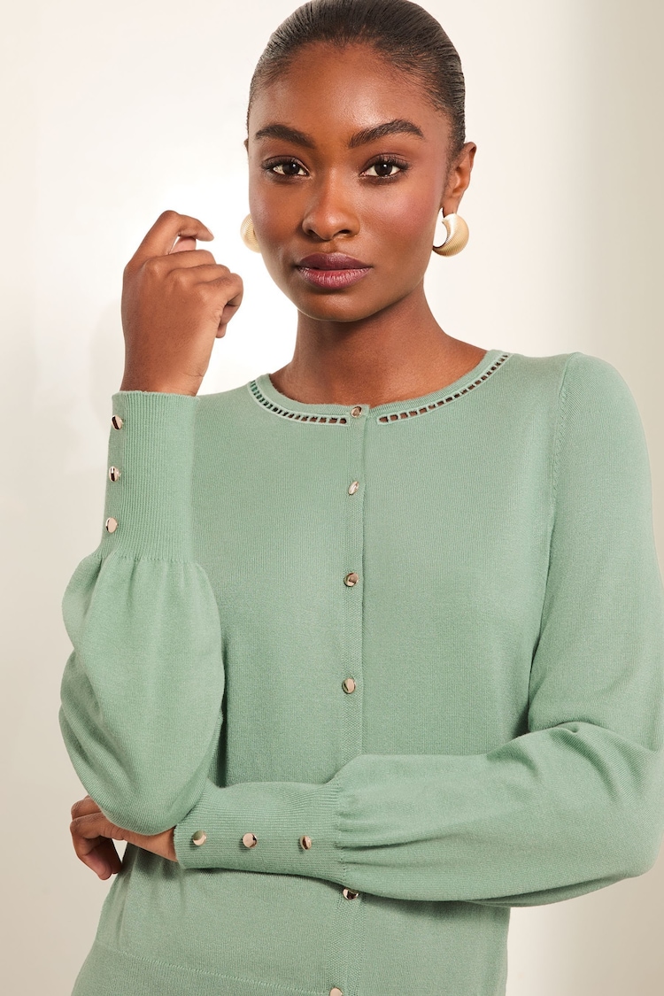 Lipsy Green Petite Ladder Trim Knitted Crew Neck Cardigan - Image 1 of 4