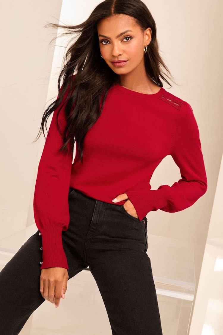 Lipsy Red Lace Insert Scallop Knit Jumper - Image 1 of 4