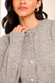 Lipsy Grey Diamante Trim Button Through Knitted Cardigan - Image 4 of 4