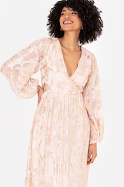 Lovedrobe Nude Long Sleeve Foiled Wrap Front Midaxi Dress - Image 5 of 6