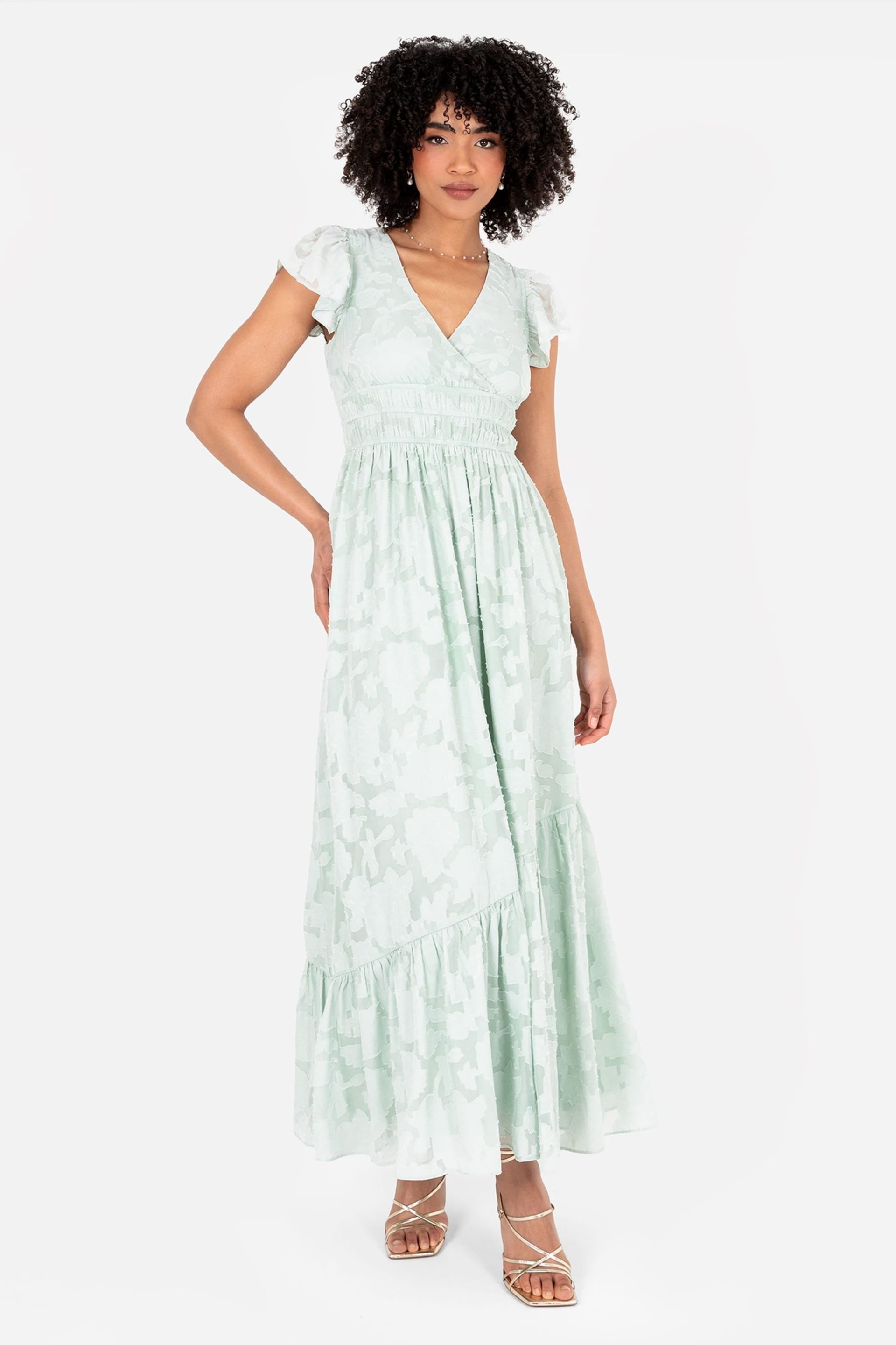 Lovedrobe Wrap Front Flutter Sleeve Maxi Dress - Image 1 of 5
