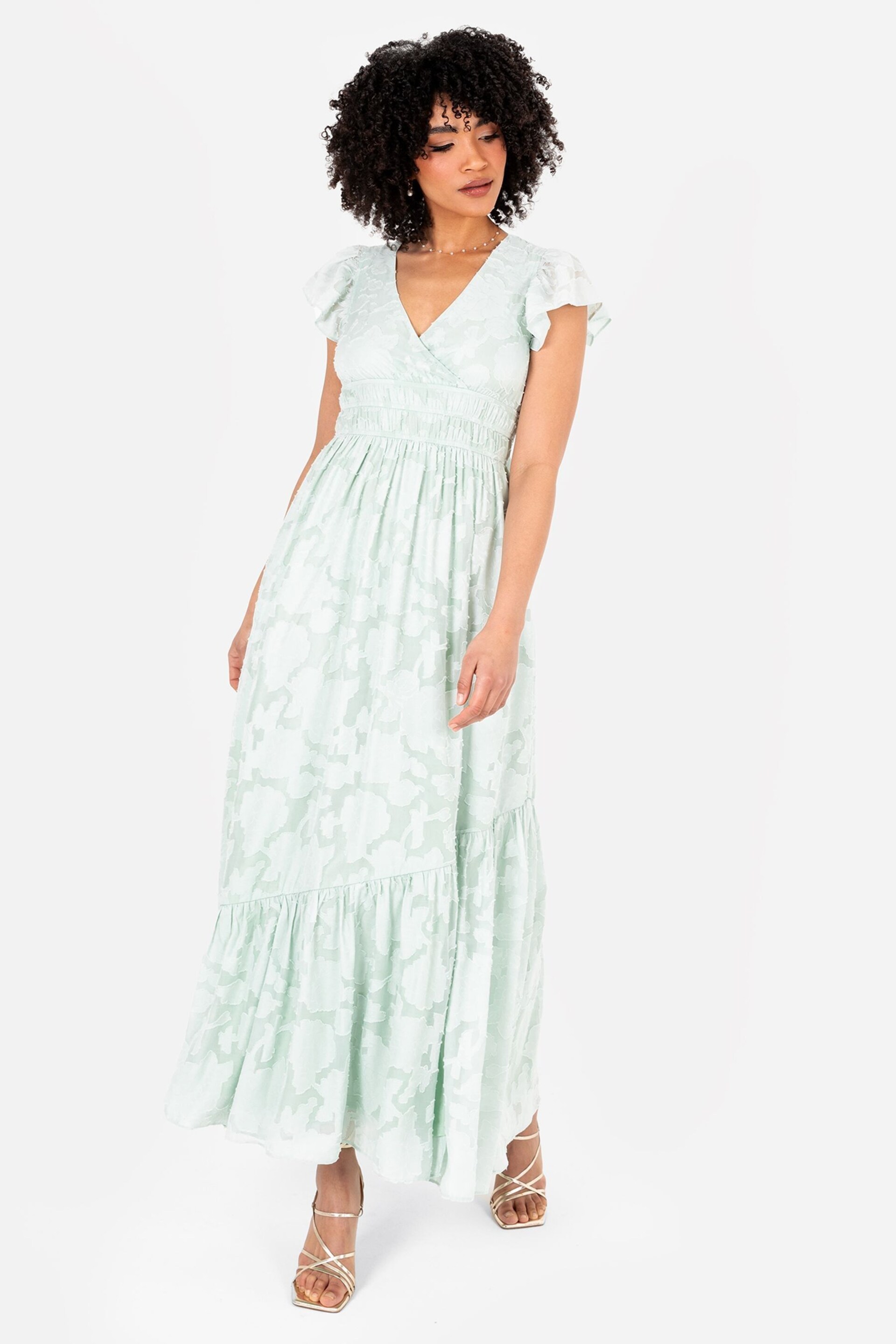 Lovedrobe Wrap Front Flutter Sleeve Maxi Dress - Image 5 of 5