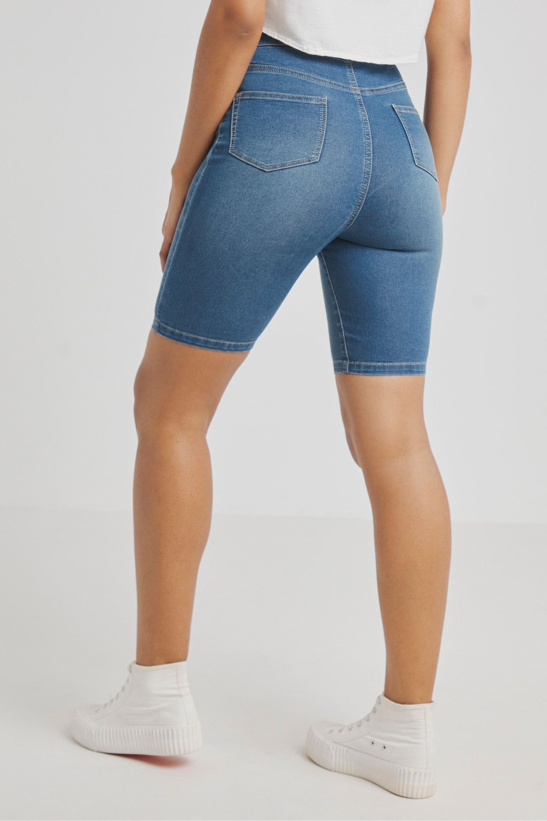 Buy Simply Be Blue Pull On Denim Cycling Shorts from the Next UK online shop