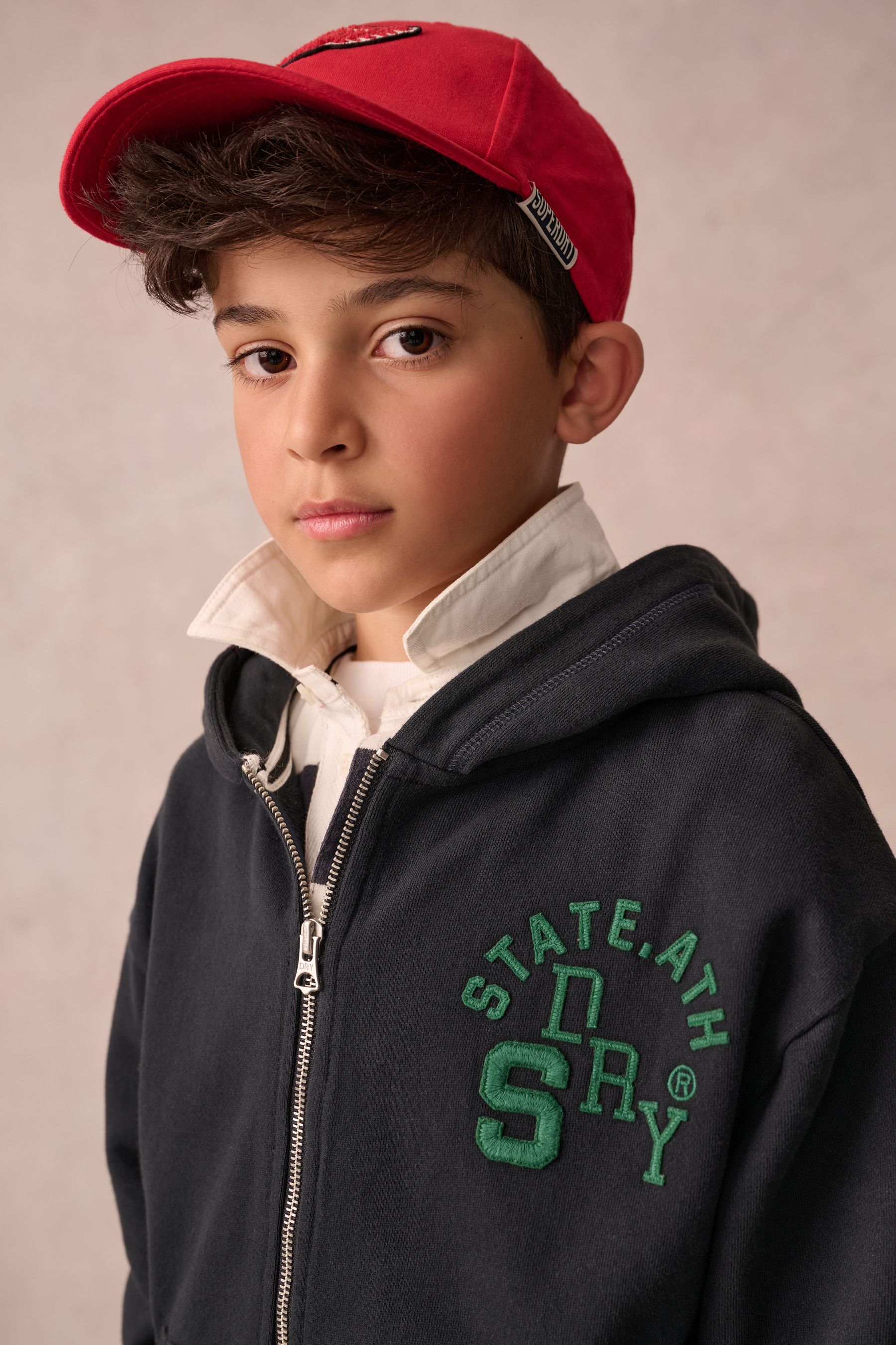 Superdry Navy Zip Through Varsity Hoodie