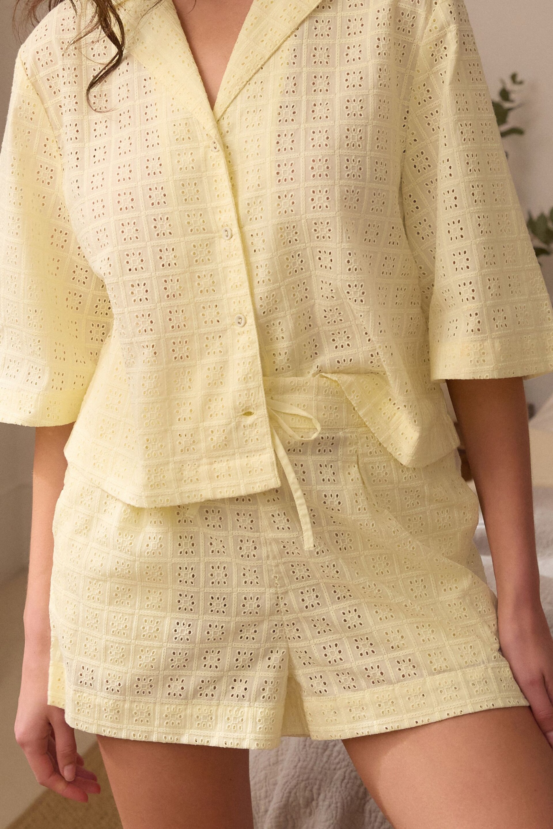 Yellow Broderie Short Set Pyjamas - Image 3 of 9