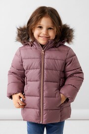 Name It Pink Glitter Padded Coat With Detachable Faux Fur Hood - Image 1 of 5