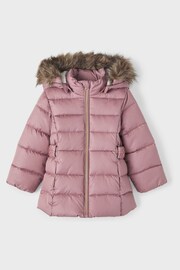 Name It Pink Glitter Padded Coat With Detachable Faux Fur Hood - Image 2 of 5