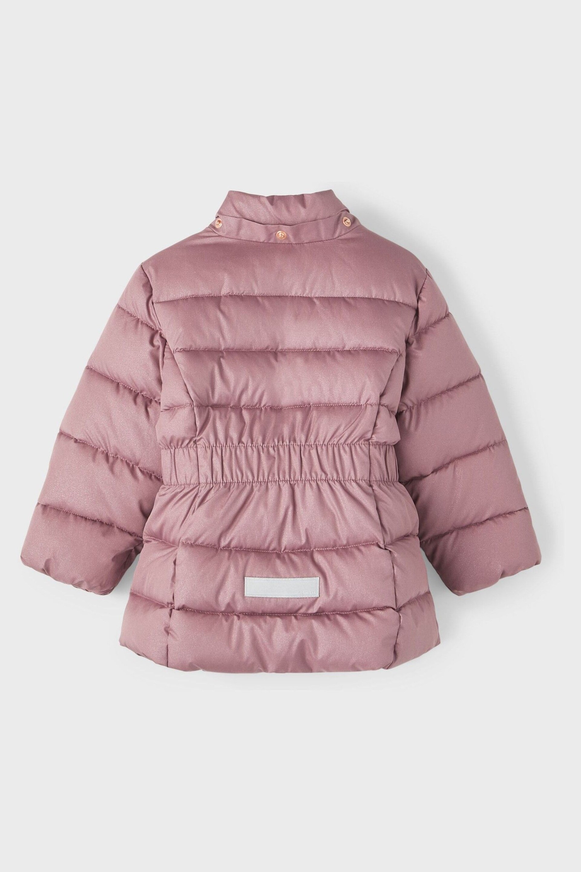 Name It Pink Glitter Padded Coat With Detachable Faux Fur Hood - Image 3 of 5