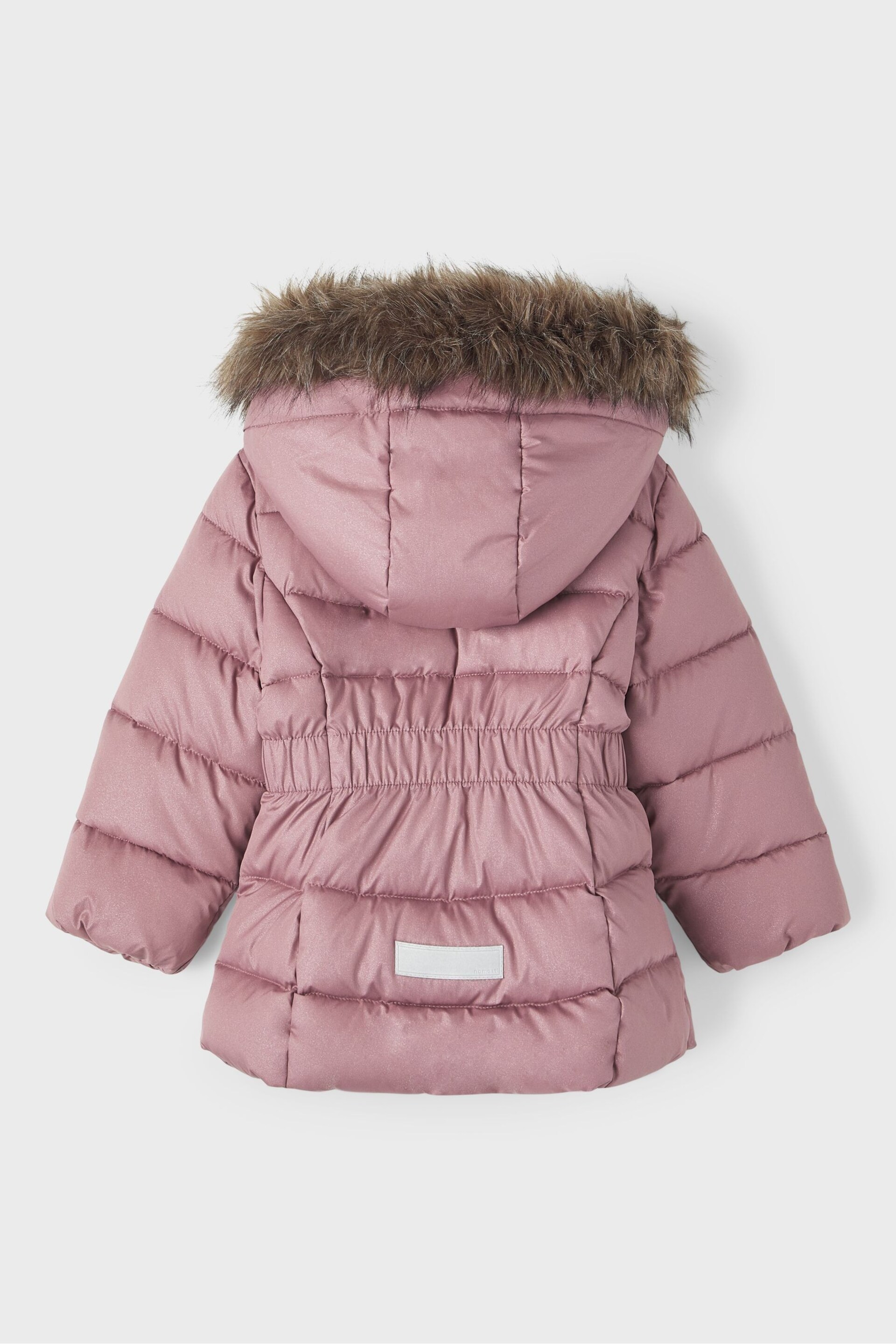 Name It Pink Glitter Padded Coat With Detachable Faux Fur Hood - Image 4 of 5