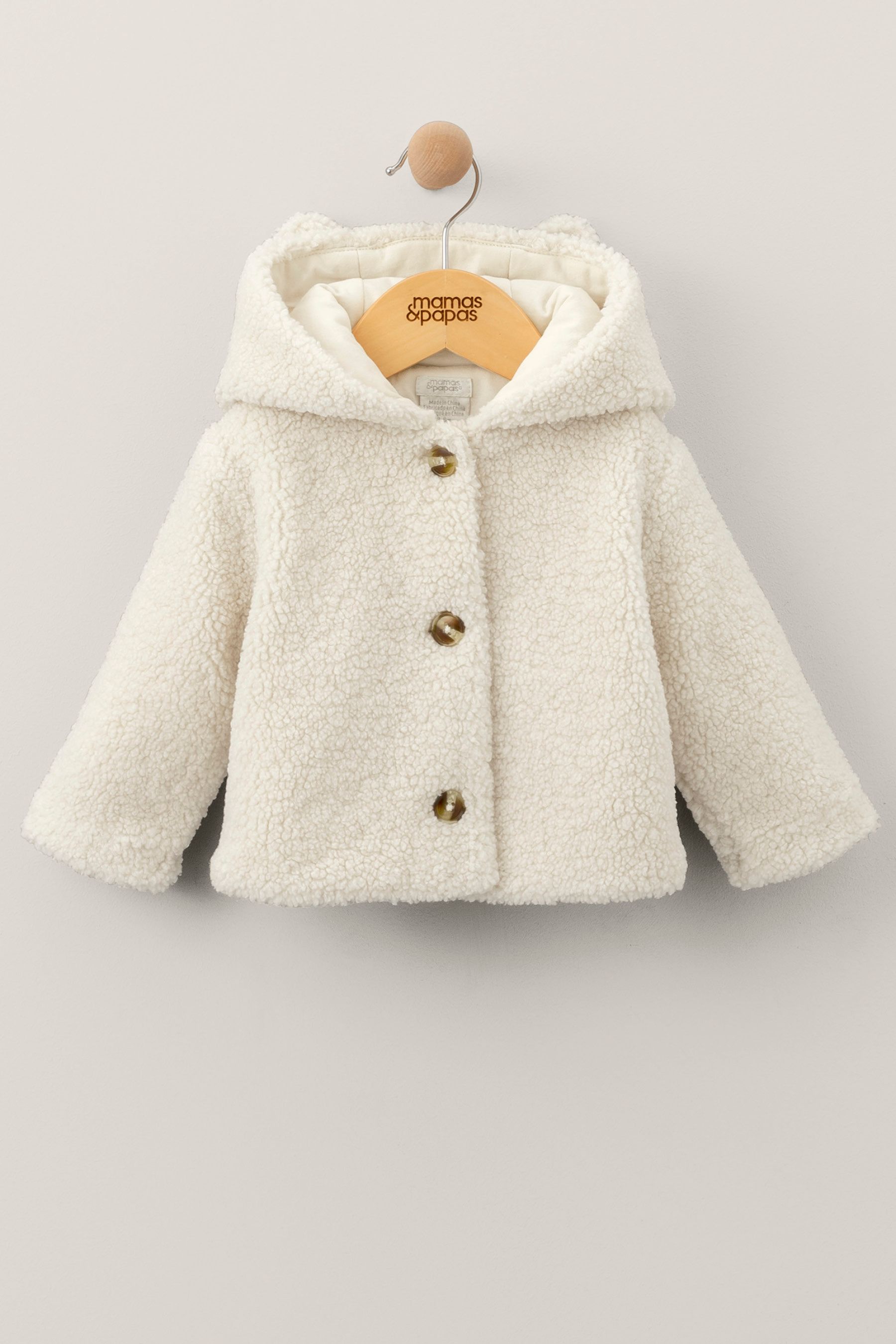 Buy Mamas Papas Cream Borg Hooded Jacket from Next Luxembourg