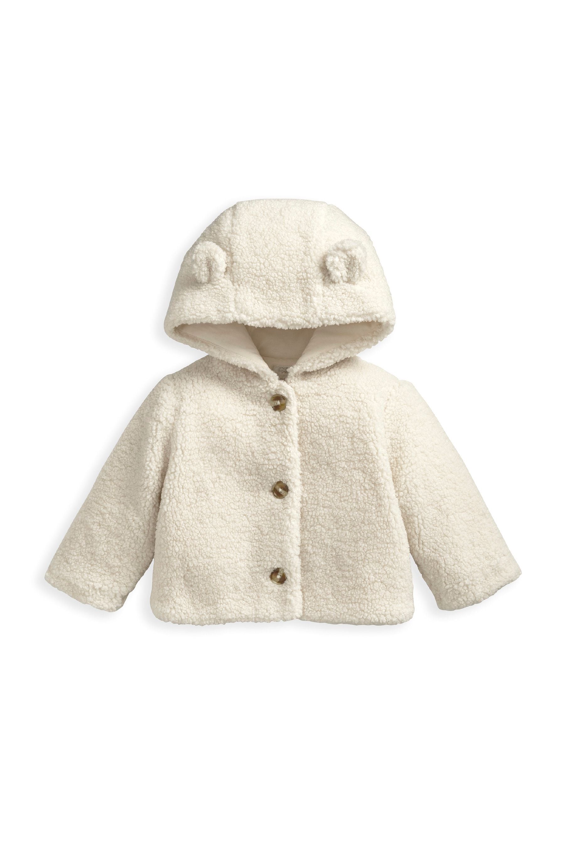 Buy Mamas Papas Cream Borg Hooded Jacket from Next Luxembourg