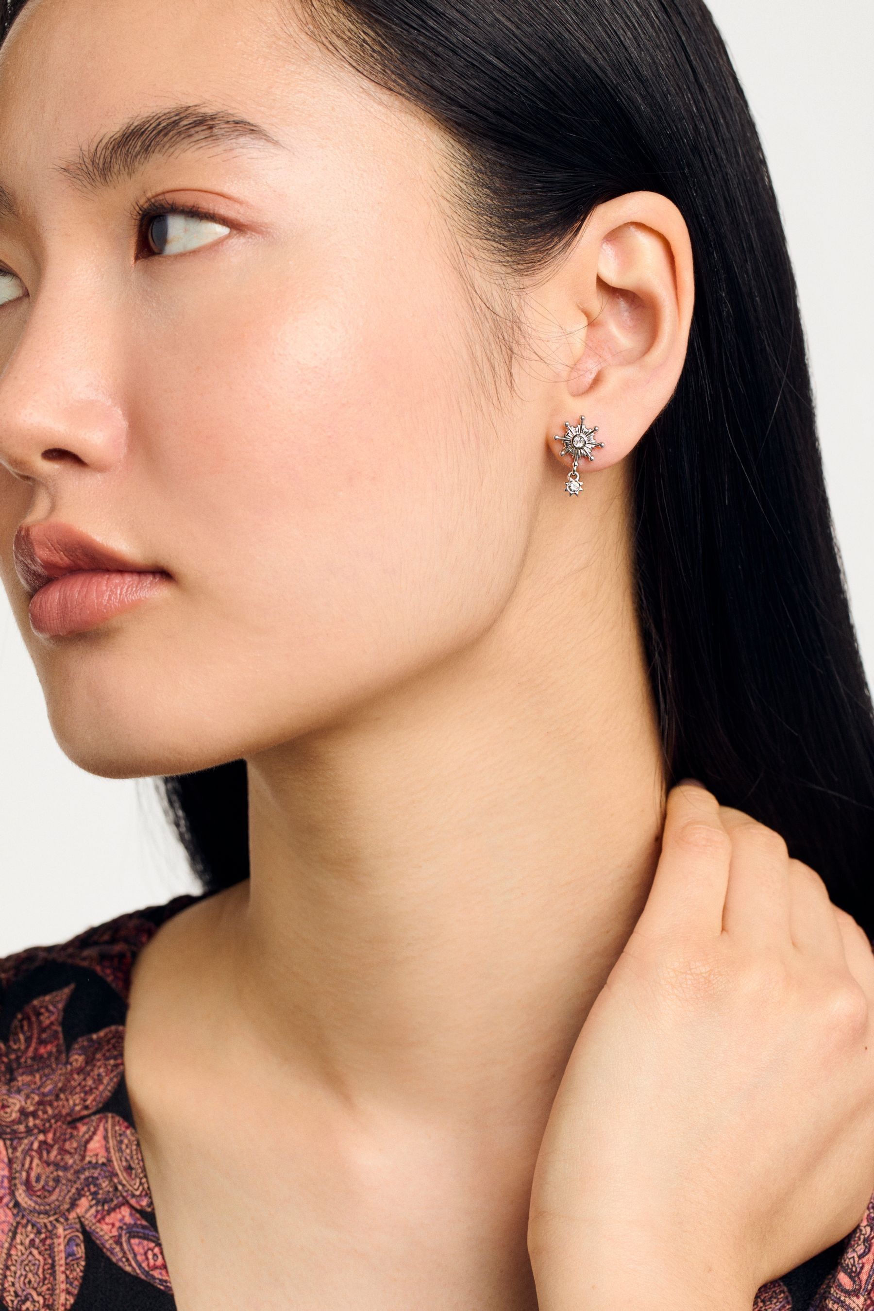 Ted Baker Silver Tone CELTIS Celestial Crystal Star Drop Earrings