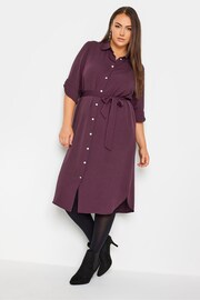 Yours Curve Purple Tab 3/4 Sleeve Dress - Image 1 of 4