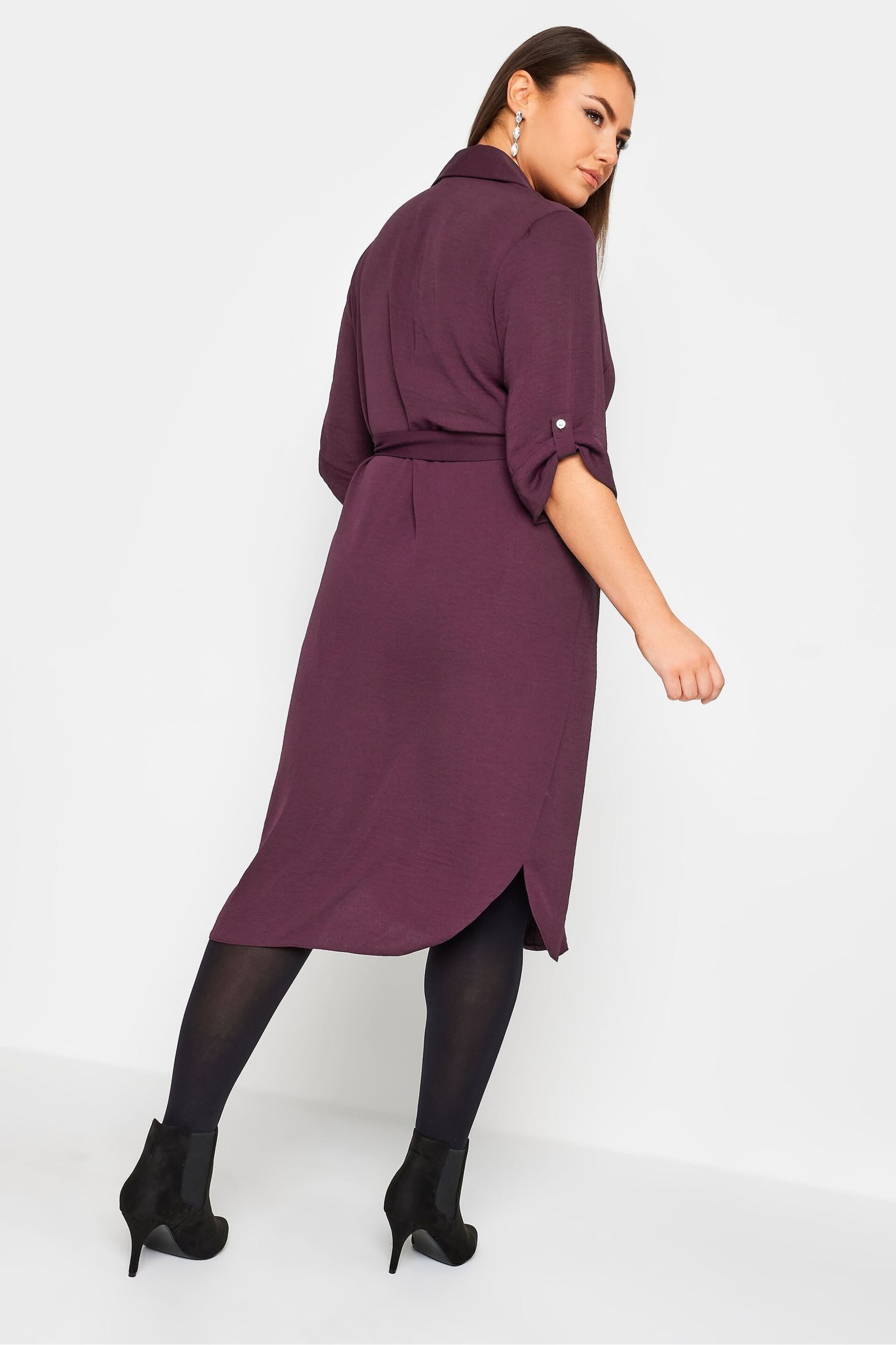 Yours Curve Purple Tab 3/4 Sleeve Dress - Image 2 of 4