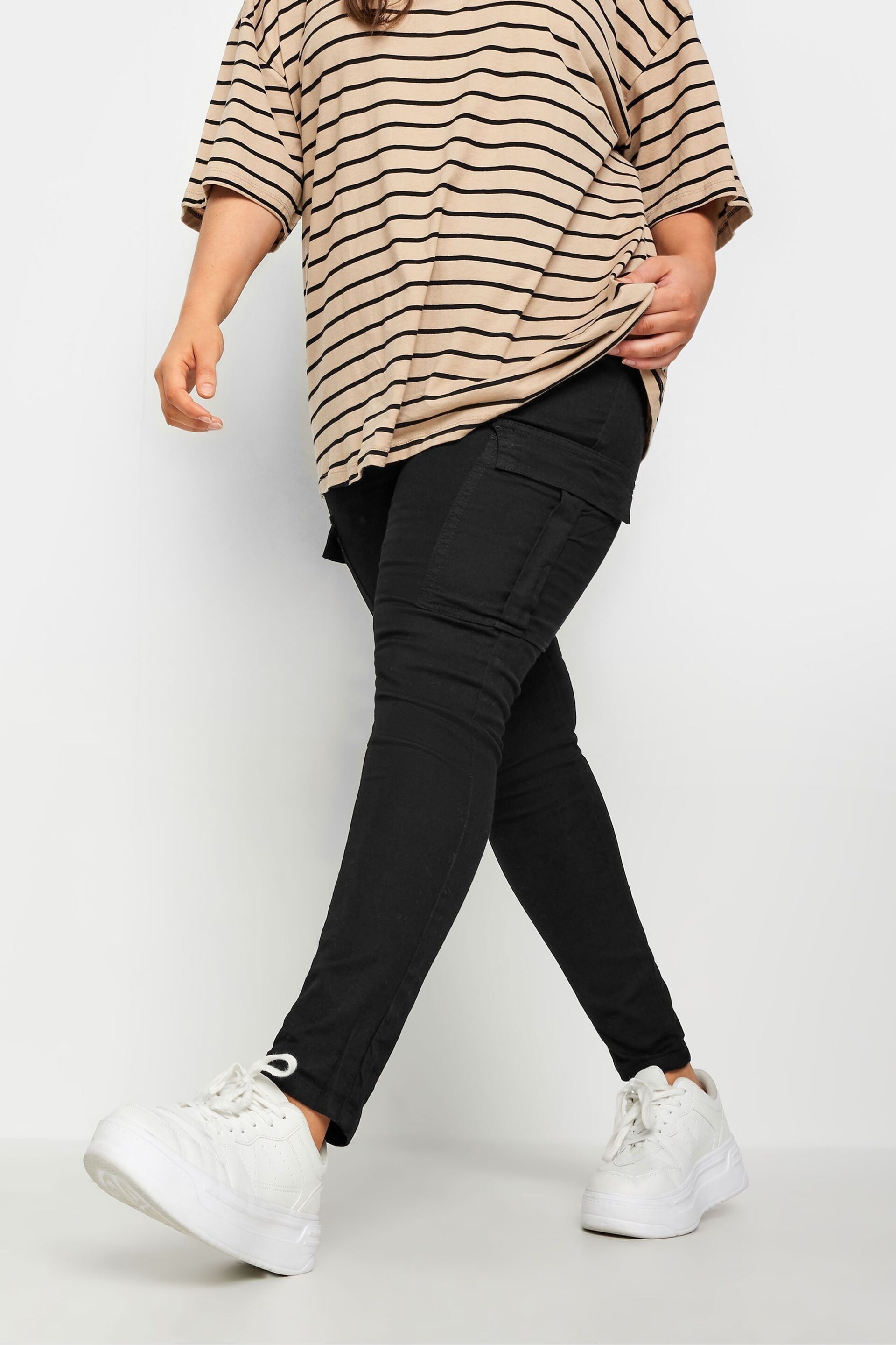 Yours Curve Black Cargo Grace Jeggings - Image 1 of 4